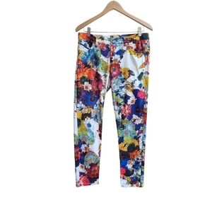 Ecru Bold Floral Print Pants Style 1268-PS